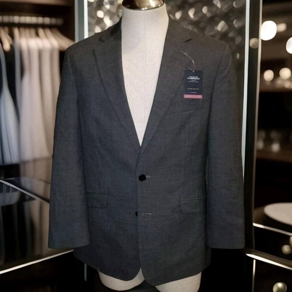 Charles Tyrwhitt 100% Wool Gray Double Vented Blazer 42R